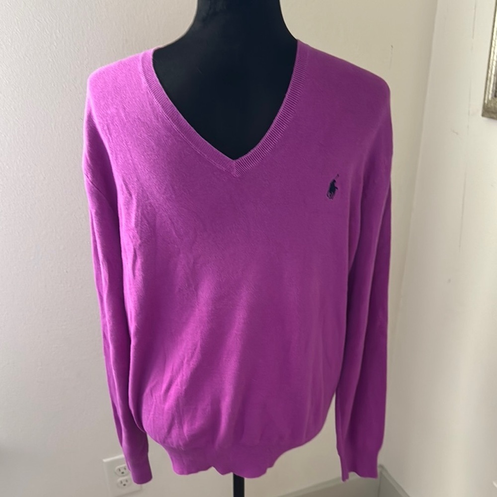 POLO Ralph Lauren purple V-neck‎ men’s sweater, long sleeve size L